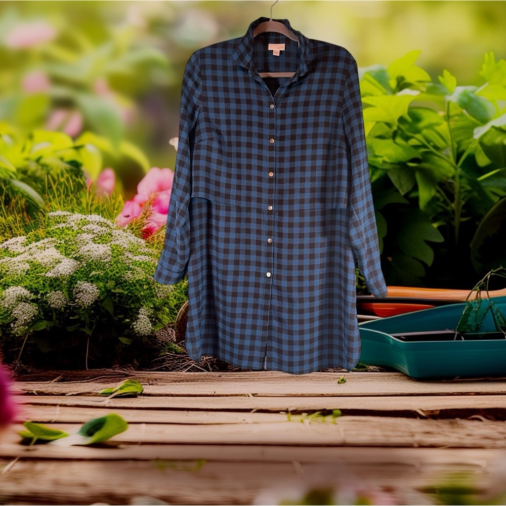 J.Jill Women Checkered Classic Shirt Dress Layered Button Up Sz Medium
